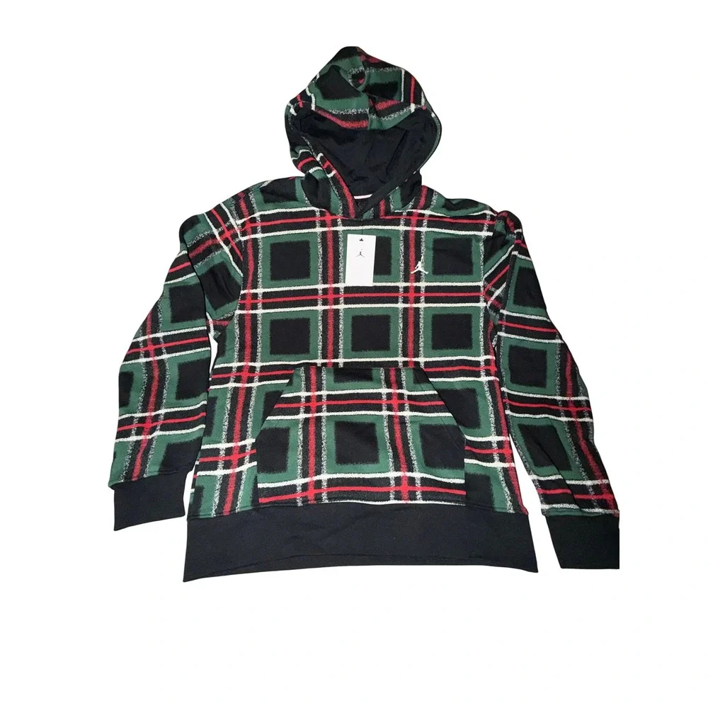 Jordan Plaid Hoodie FV7458-010 Green Red Black‎ Mens Active Fit, Size M, NWT